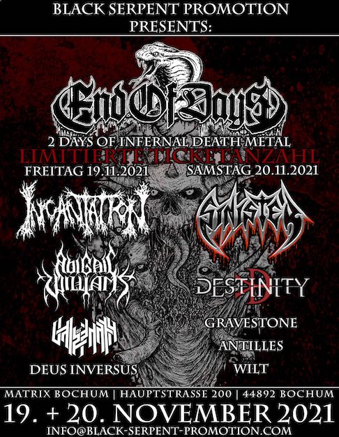 Read more about the article END OF DAYS Part II – INCANTATION, SINISTER, WILT u.v.m