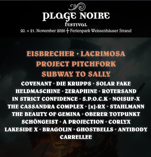 Du betrachtest gerade Plage Noir Festival 2026 – Neue Bandbestätigungen: LACRIMOSA, OBERER TOTPUNKT u.a.