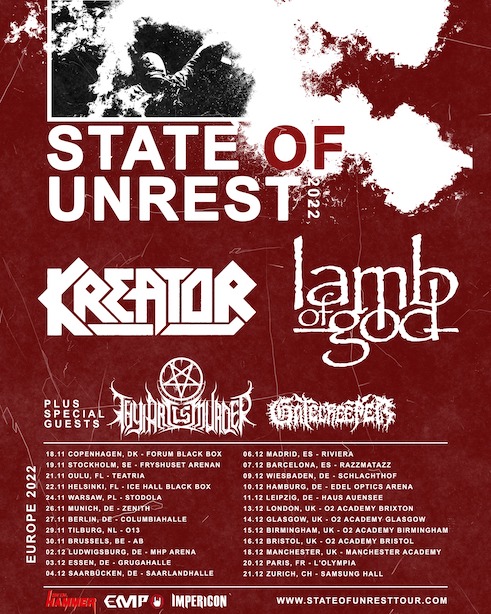 Mehr über den Artikel erfahren KREATOR und LAMB OF GOD kündigen “State Of Unrest“ Tour an