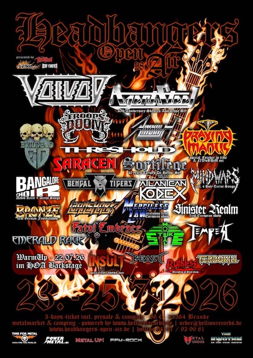 Du betrachtest gerade HEADBANGERS OPEN AIR – 2026 mit VOIVOD , AGENT STEEL, AMBUSH, TROOPS OF DOOM u.v.m.