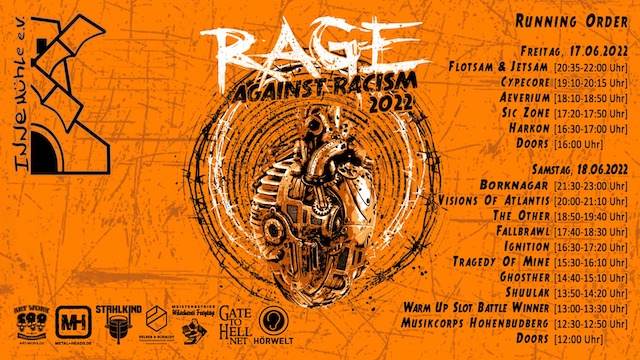 You are currently viewing RAGE AGAINST RACISM  – Kostenloses Open Air mit FLOTSAM & JETSAM, BORKNAGAR,  CYPCORE, AEVERIUM  u.v.m.