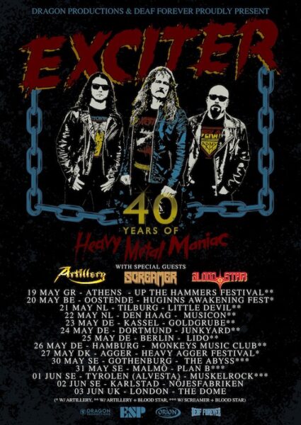 EXCITER - 40 Jahre “Heavy Metal Maniac” Tour mit ARTILLERY & BLOOD STAR ...