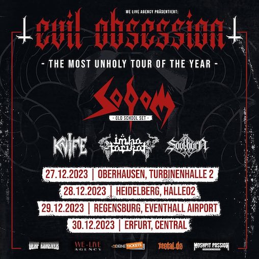 You are currently viewing SODOM – `Evil Obsession` Tour 2023 mit Knife, Soulburn & Imha Tarikat