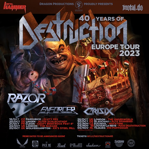 You are currently viewing DESTRUCTION, RAZOR, ENFORCER, CRISIX – „40 Years Of DESTRUCTION“ Europe Tour für den Herbst 2023 bestätigt