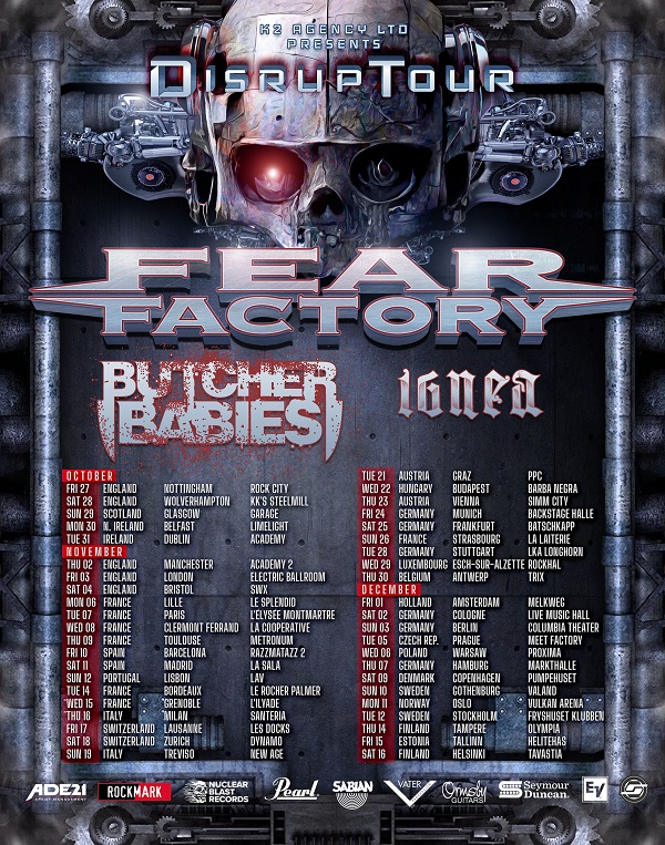 You are currently viewing FEAR FACTORY, BUTCHER BABIES, IGNEA – „Disruptour“ 2023 angekündigt