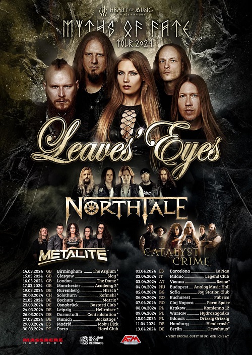You are currently viewing LEAVES´ EYES, NORTHTALE, METALITE, CATALYST CRIME – „Myths Of Fate“ Tour 2024 steht