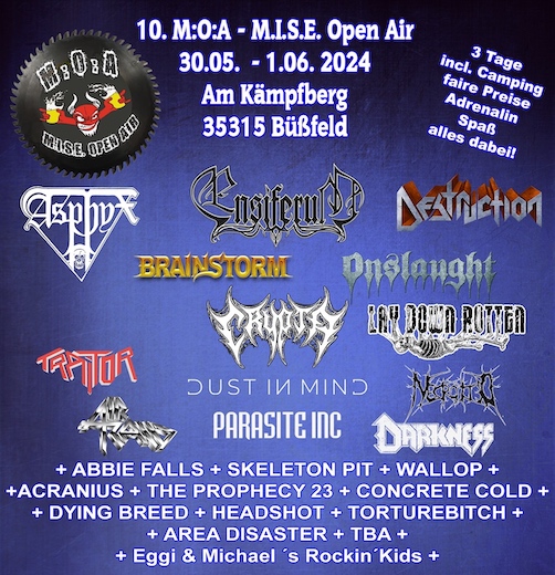 You are currently viewing M.I.S.E. Open Air 2024  – Mit ASPHYX, ENSIFERIUM, CRYPTA, BRAINSTORM u.v.m.