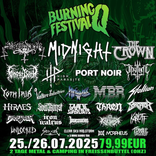 Du betrachtest gerade Burning Q Festival 2025 –  THE CROWN, HIRAES, MIDNIGHT, SARCATOR u.v.m.