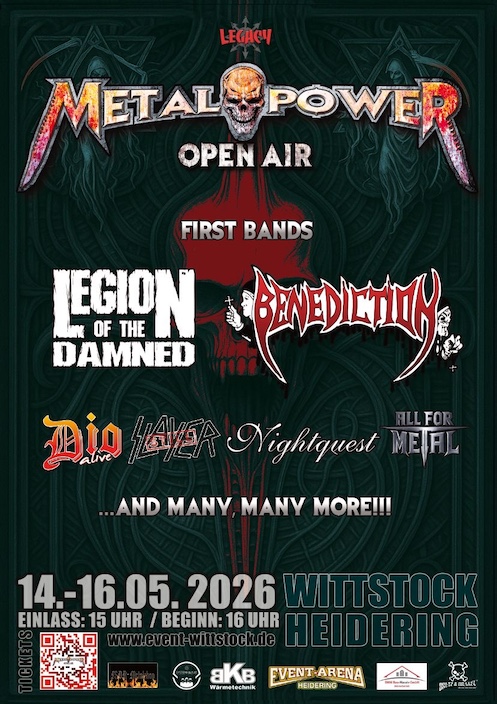 Du betrachtest gerade METAL POWER Open Air – Erste Bands für 2026: BENEDECTION, LEGION OF THE DAMNED, ALL FOR METAL u.a