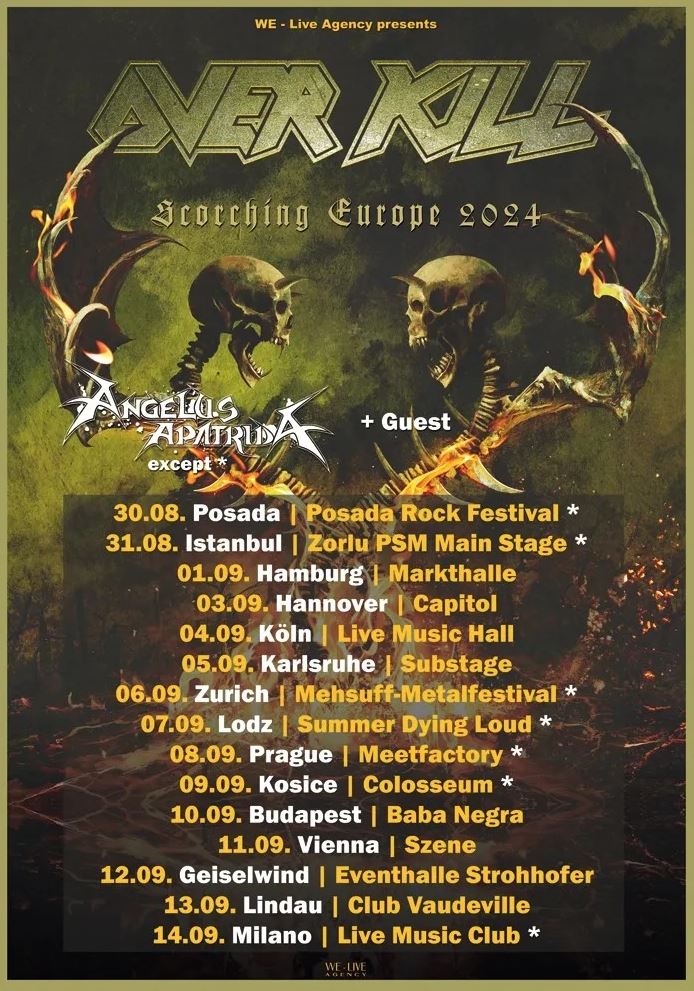 You are currently viewing OVERKILL  – `Scorching Europe` Tour mit ANGELUS APATRIDA