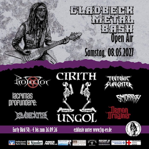 Mehr über den Artikel erfahren Gladbeck Metal Bash Open Air 2027 – CIRITH UNGOL, PROTECTOR, LACRIMAS PROFUNDERE u.a.