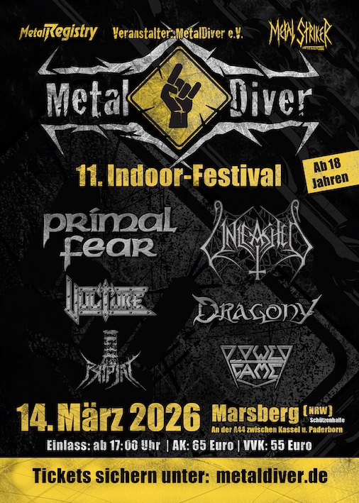Du betrachtest gerade Metal Diver Festival 2026  – Mit PRIMAL FEAR, UNLEASHED u.a. angekündigt