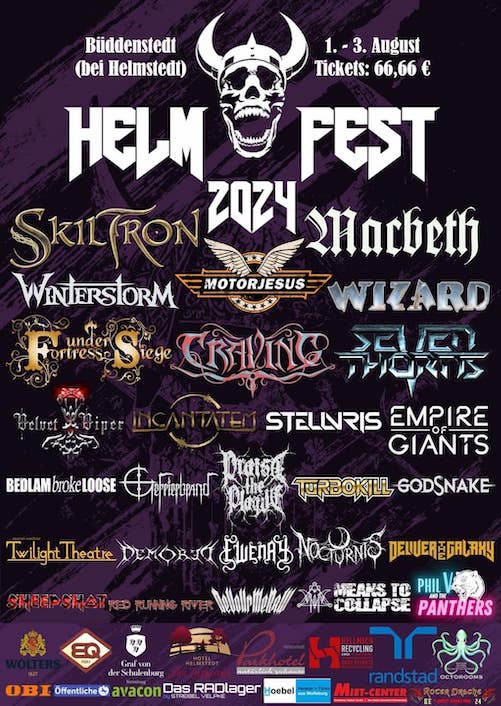 You are currently viewing HELMFEST 2024 – SKILTRON, MOTÖRJESUS, WIZARD, MACBETH, VELVET VIPER u.a.