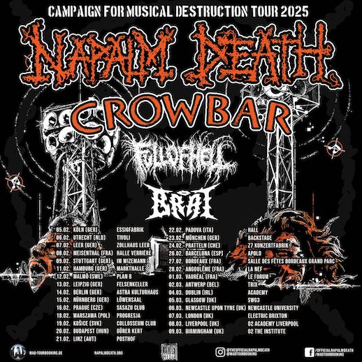 Mehr über den Artikel erfahren NAPALM DEATH – Campaign For Musical Destruction Tour 2025 mit CROWBAR u.a.