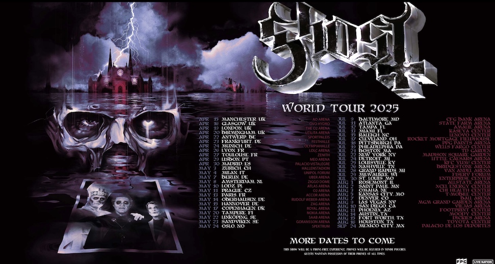 You are currently viewing GHOST – World Arena Tour kommt 2025  & “Rite Here Rite Now” DVD