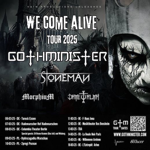 Mehr über den Artikel erfahren GOTHMINISTER – “We Come Alive” Tour 2025 (STONEMAN, MORPHIUM u.a.)