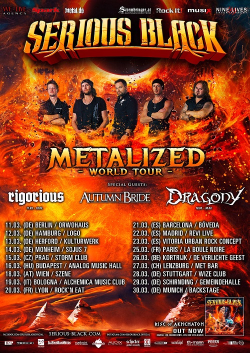 Du betrachtest gerade SERIOUS BLACK, DRAGONY, RIGORIOUS, AUTUMN BRIDE – „Metalized“ Tour 2025 kommt