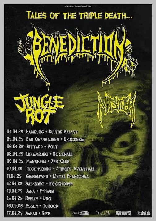 Mehr über den Artikel erfahren BENEDICTION, MASTER, JUNGLE ROT – ´Tales Of The Tripple Death` Tour  2025