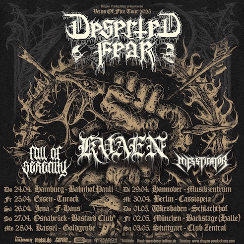 Du betrachtest gerade DESERTED FEAR – `Veins Of Fire` Tour 2025 mit KVAEN u.a.