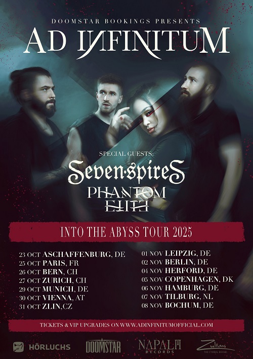 Du betrachtest gerade AD INFINITUM, SEVEN SPIRES, PHANTOM ELITE – INTO THE ABYSS TOUR 2025 angekündigt