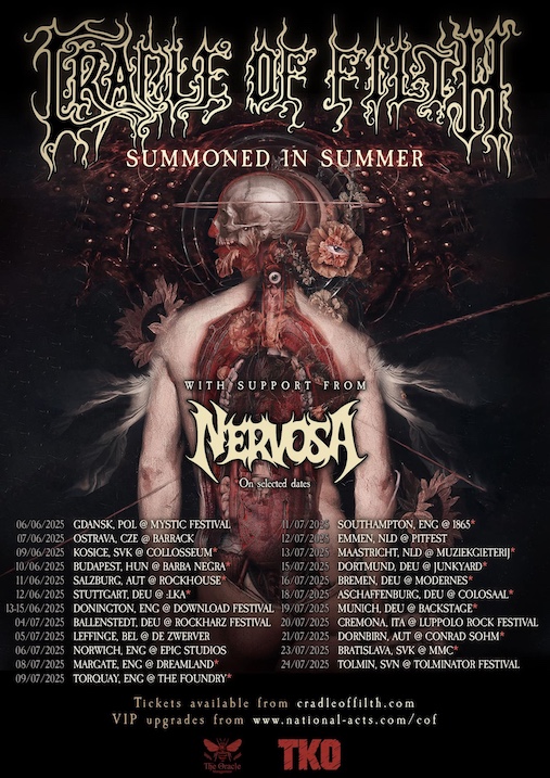 Mehr über den Artikel erfahren CRADLE OF FILTH – `Summoned In Summer` Tour 2025 (mit NERVOSA)