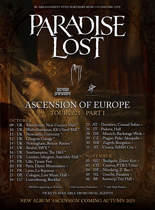 Du betrachtest gerade PARADISE LOST, MESSA, LACRIMAS PROFUNDERE – „Ascension Of Europe“ 2025 Tour angekündigt