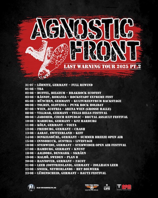 Mehr über den Artikel erfahren AGNOSTIC FRONT – `Last Warning` European Tour 2025 im Sommer