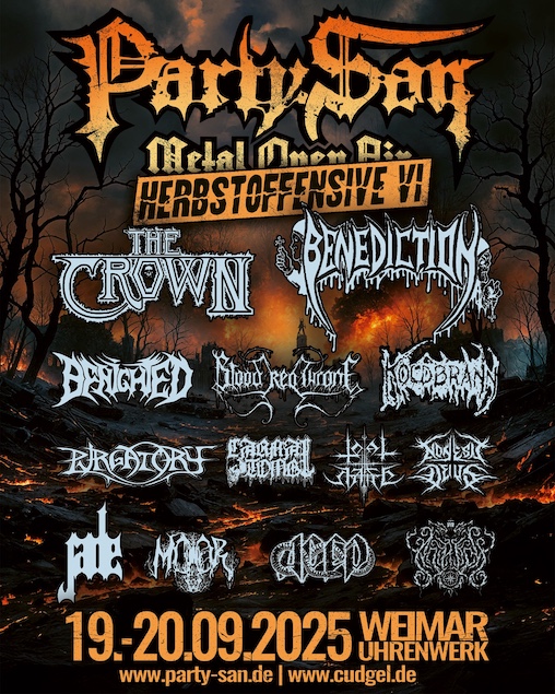 Du betrachtest gerade PartySan Herbstoffensive VI – THE CROWN, BENEDICTION, PURGATORY u.v.m.