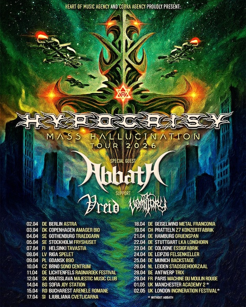 Du betrachtest gerade HYPOCRISY – “Mass Hallucination“ Tour mit ABBATH , VOMITORY & VREID