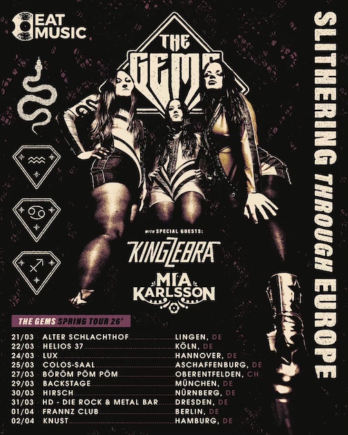 Mehr über den Artikel erfahren THE GEMS – “Slithering Through Europe” Tour 2026 mit King Zebra & Mia Karlsson