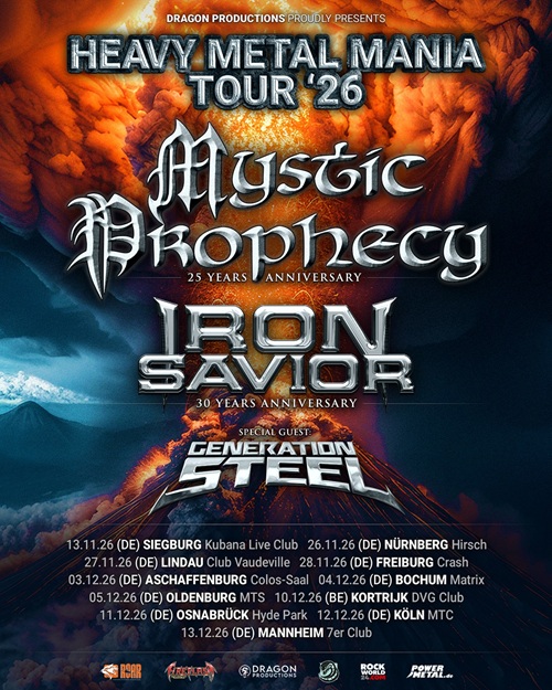 Du betrachtest gerade MYSTIC PROPHECY, IRON SAVIOR – Gehen auf „Heavy Metal Mania 2026“ Tour