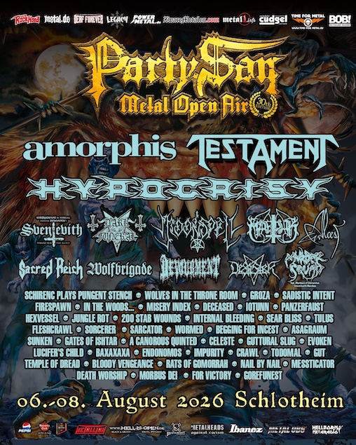 Du betrachtest gerade PartySan Festival – Line-Up für 2026 komplett: AMORPHIS, TESTAMENT,  MOONSPELL …