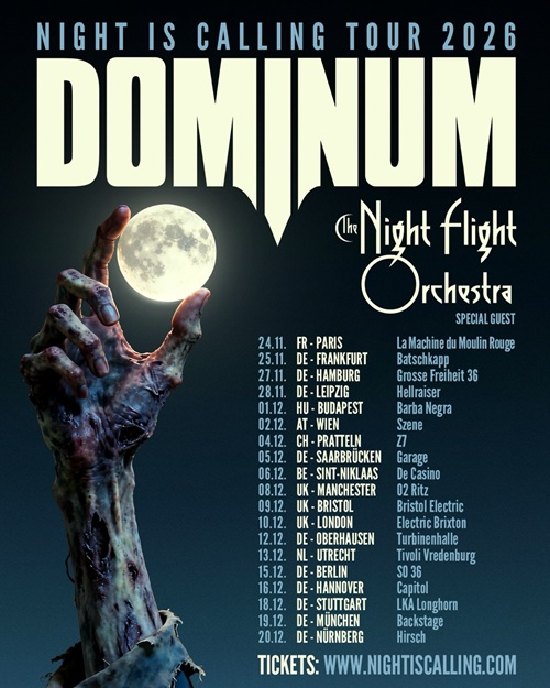 Du betrachtest gerade DOMINUM, THE NIGHT FLIGHT ORCHESTRA – NIGHT IS CALLING Tour 2026 angekündigt