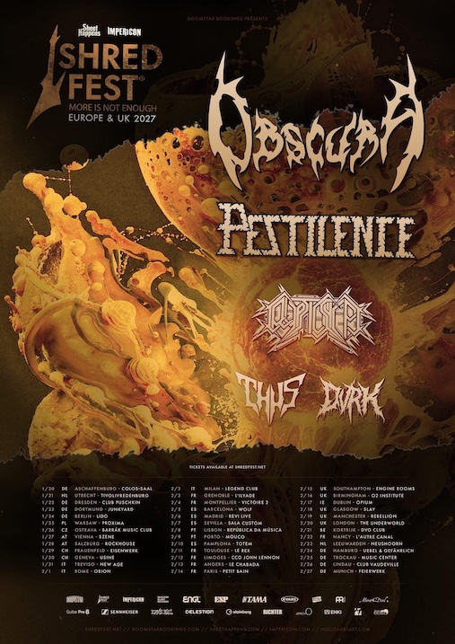 Mehr über den Artikel erfahren Shred Fest  – EU & UK Tour mit OBSCURA, PESTILENCE, THUS u.a.