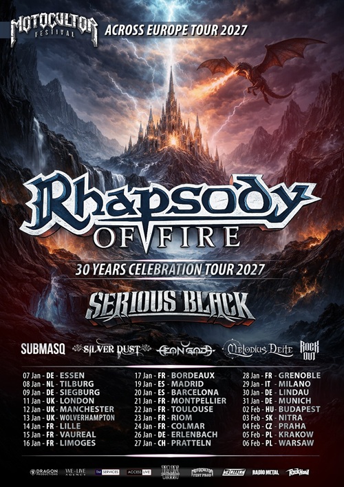 Du betrachtest gerade RHAPSODY OF FIRE, SERIOUS BLACK – „30 Years Celebration Tour“ im Januar