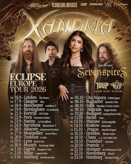 Du betrachtest gerade XANDRIA – „Eclipse“ Tour mit SEVEN SPIRES, SECRET RULE, TULIP