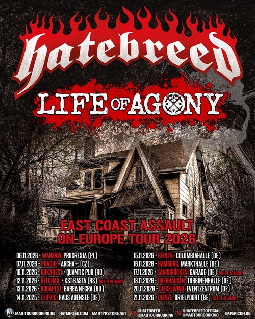 Du betrachtest gerade HATEBREED & LIFE OF AGONY – East Coast Assault On Europe Tour 2026 angekündigt
