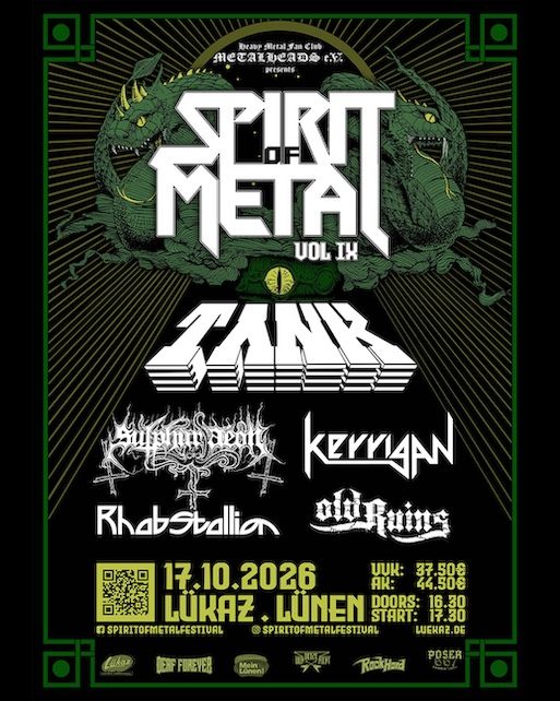 Du betrachtest gerade Spirit Of Metal Festival 2026 – TANK, SULPHUR AEON, KERRIGAN u.a