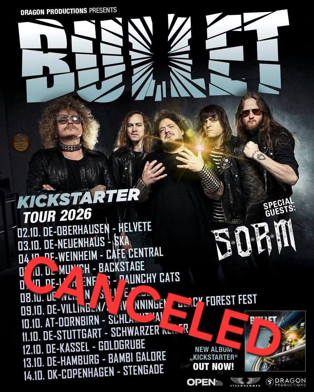 Mehr über den Artikel erfahren BULLET – verbleibende Termine der „Kickstarter“ Tournee abgesagt